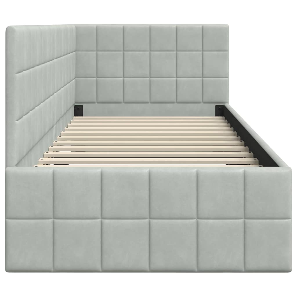 Hoekbedframe met hoofdeinde Lichtgrijs 80 x 200 cm Fluweel
