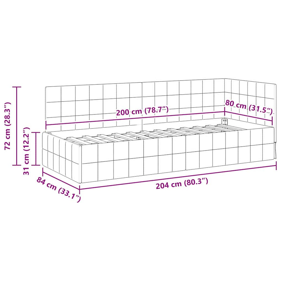Hoekbedframe met hoofdeinde Lichtgrijs 80 x 200 cm Fluweel