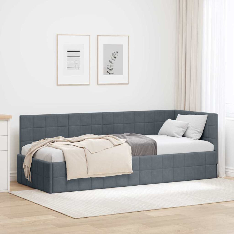 Hoekbedframe met hoofdeinde Donkergrijs 80 x 200 cm Fluweel