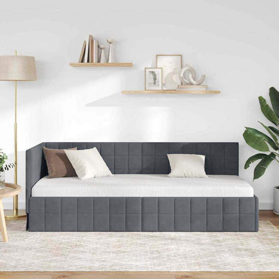 Hoekbedframe met hoofdeinde Donkergrijs 80 x 200 cm Fluweel