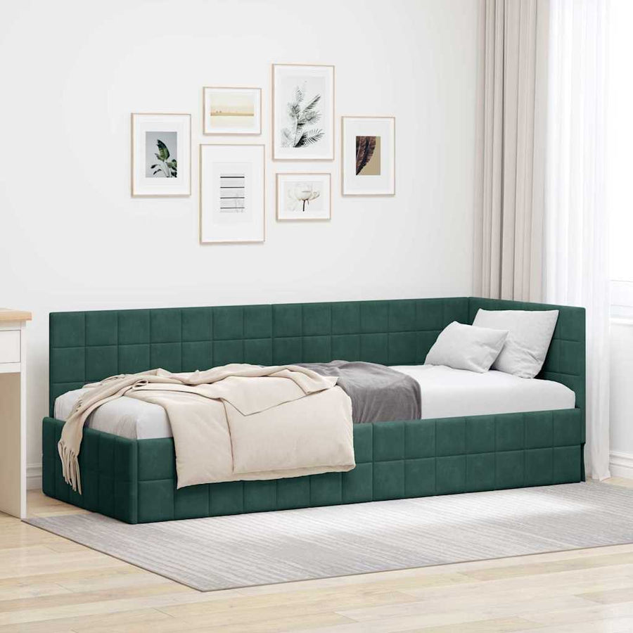 Hoekbedframe met hoofdeinde Donkergroen 80 x 200 cm Fluweel