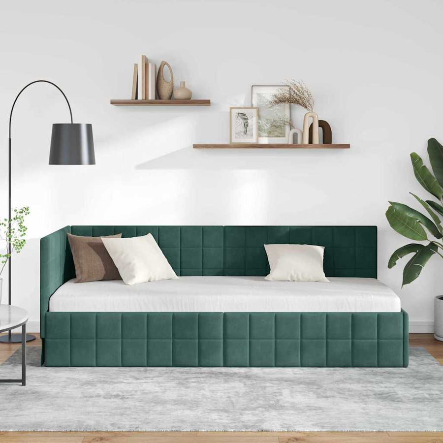 Hoekbedframe met hoofdeinde Donkergroen 80 x 200 cm Fluweel