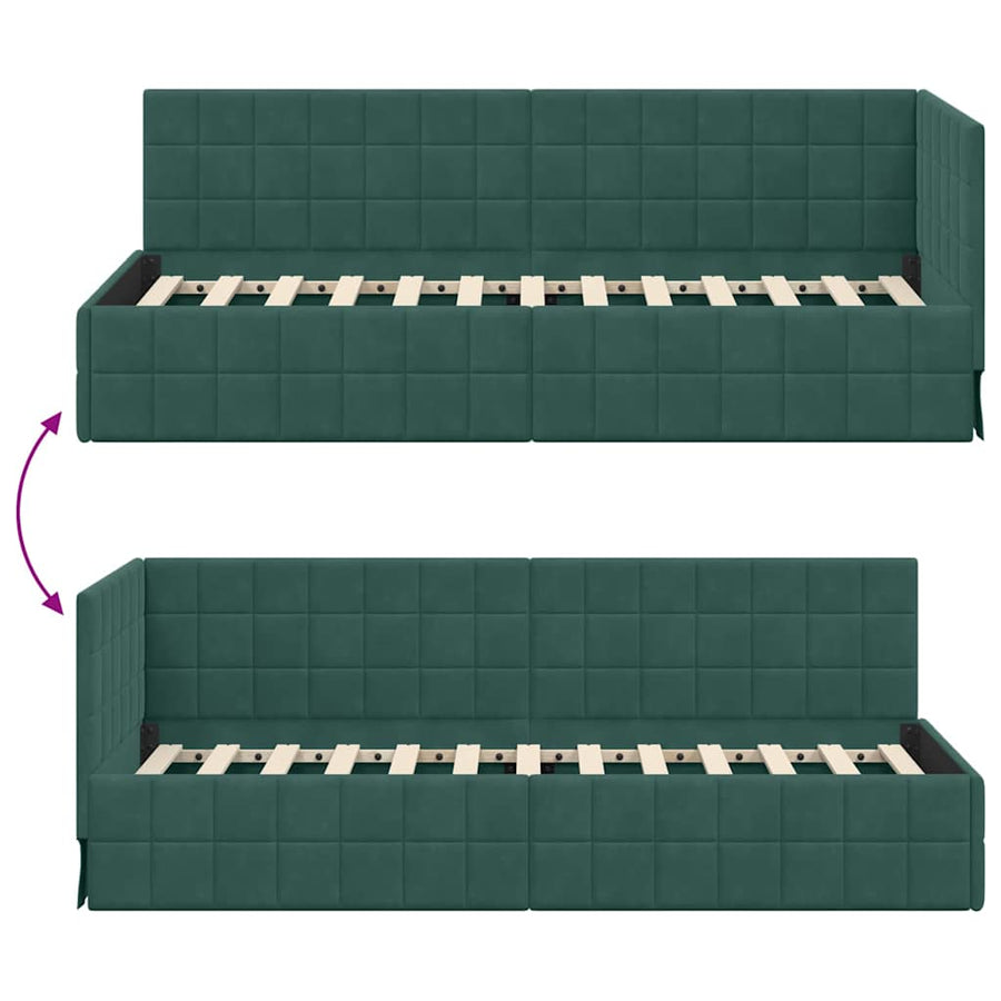 Hoekbedframe met hoofdeinde Donkergroen 80 x 200 cm Fluweel