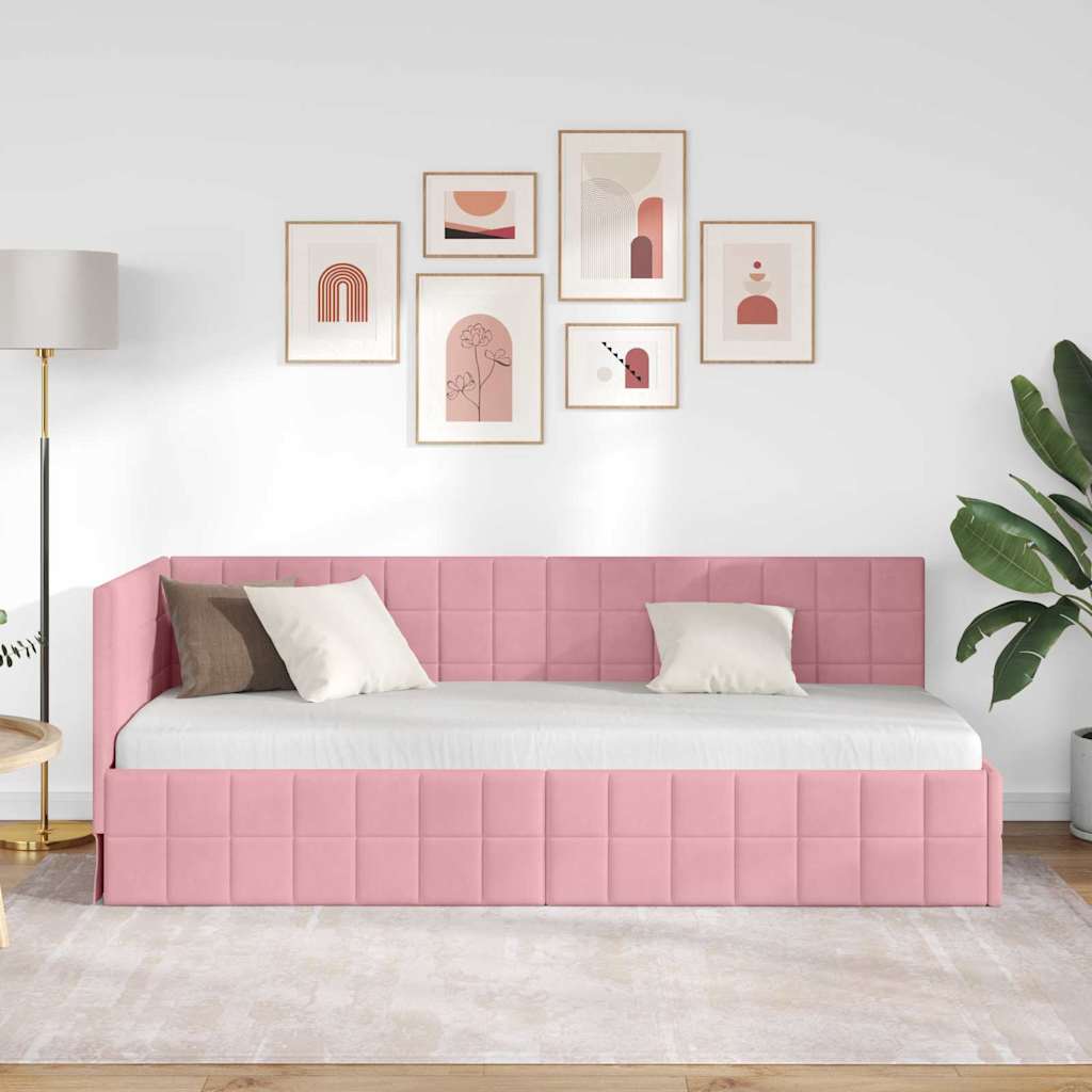 Hoekbedframe met hoofdeinde Roze 80 x 200 cm Fluweel