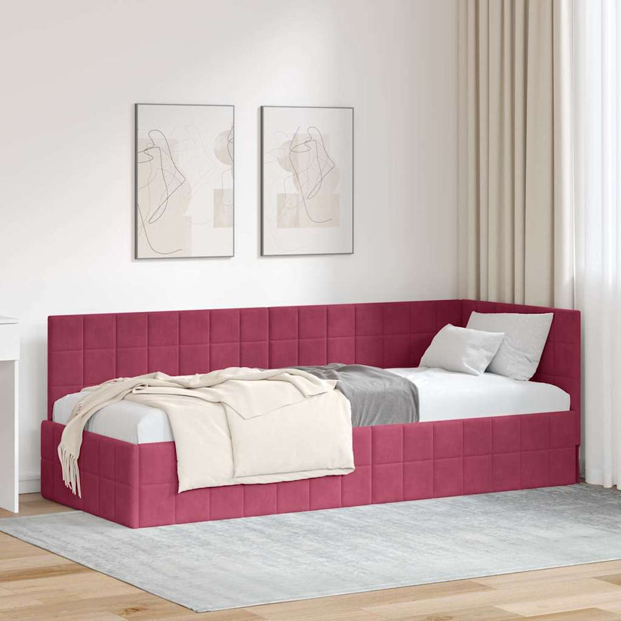Hoekbedframe met hoofdeinde Wijnrood 80 x 200 cm Fluweel