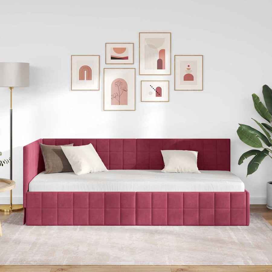 Hoekbedframe met hoofdeinde Wijnrood 80 x 200 cm Fluweel