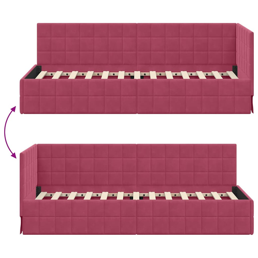 Hoekbedframe met hoofdeinde Wijnrood 80 x 200 cm Fluweel