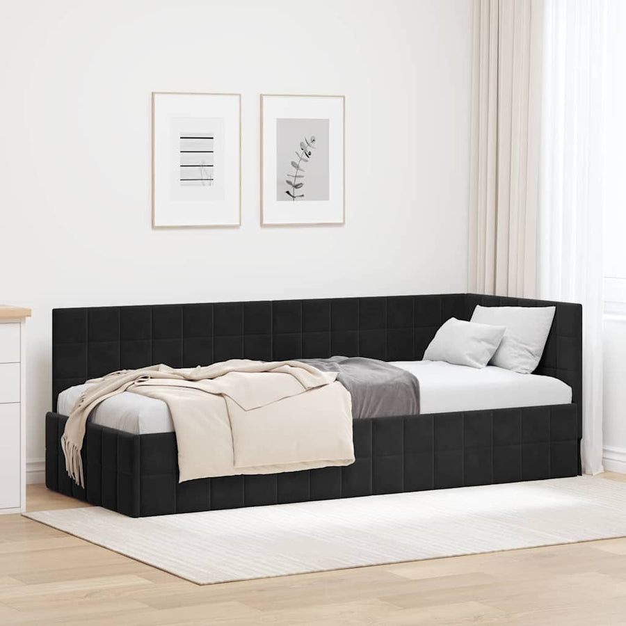Hoekbedframe met hoofdeinde Zwart 80 x 200 cm Fluweel