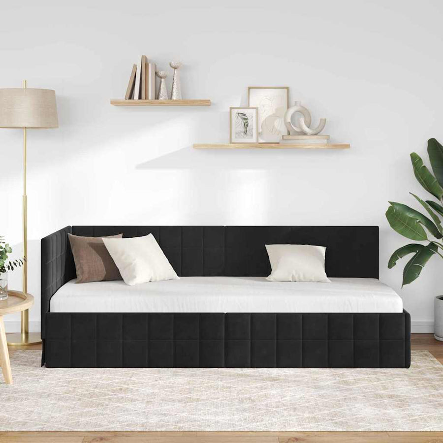 Hoekbedframe met hoofdeinde Zwart 80 x 200 cm Fluweel