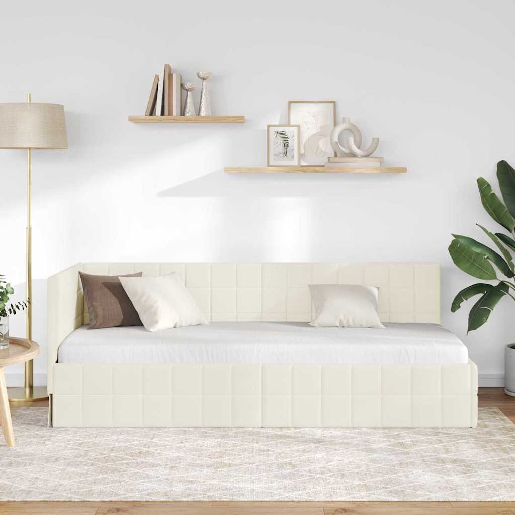 Hoekbedframe met hoofdeinde Crème 80 x 200 cm Fluweel