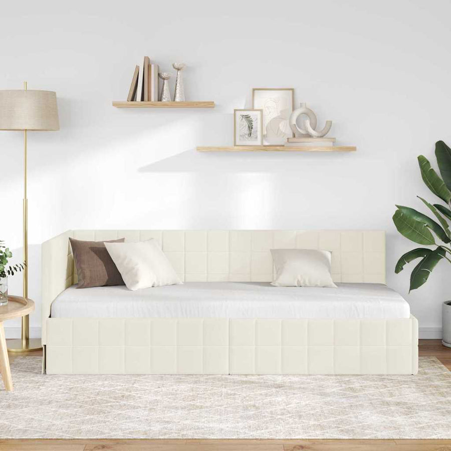Hoekbedframe met hoofdeinde Crème 80 x 200 cm Fluweel