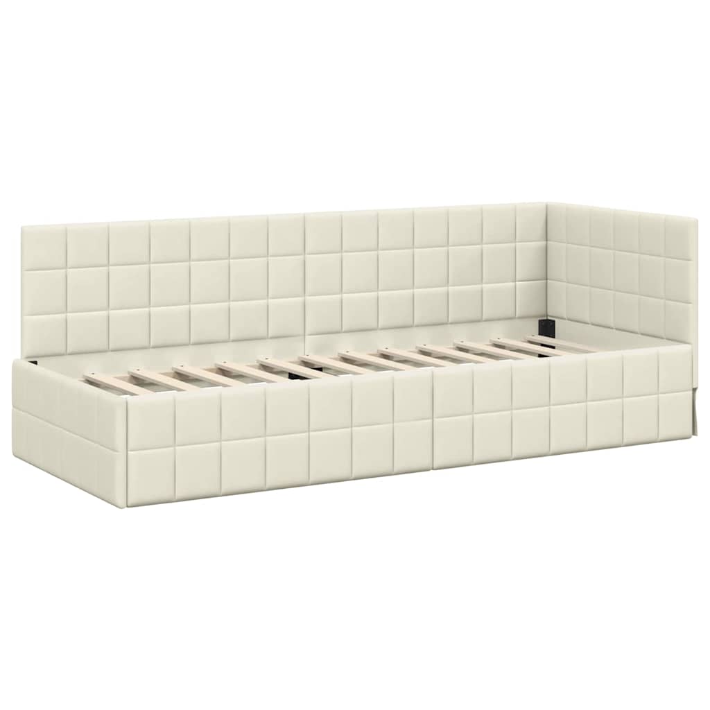 Hoekbedframe met hoofdeinde Crème 80 x 200 cm Fluweel