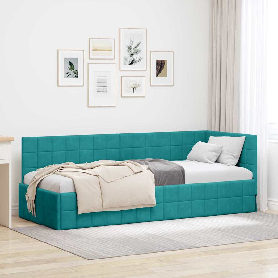 Hoekbedframe met hoofdeinde Turquoise 80 x 200 cm Fluweel