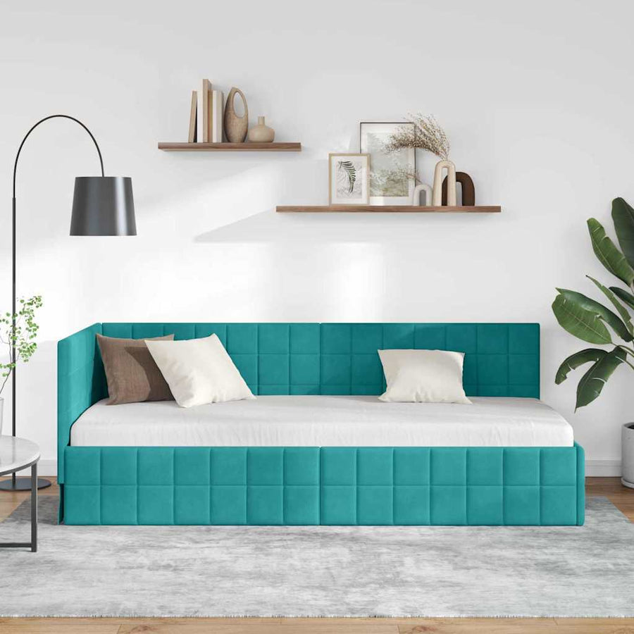 Hoekbedframe met hoofdeinde Turquoise 80 x 200 cm Fluweel
