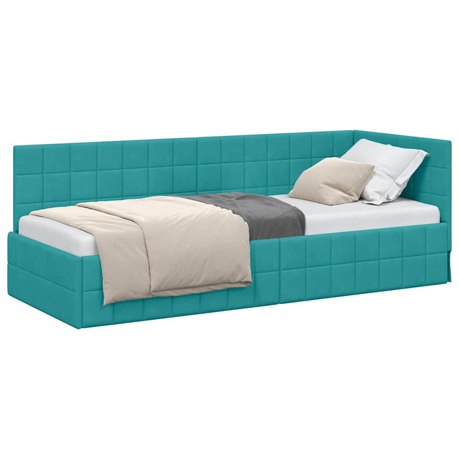 Hoekbedframe met hoofdeinde Turquoise 80 x 200 cm Fluweel