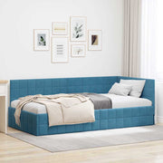 Hoekbedframe blauw 90x190 cm fluweel