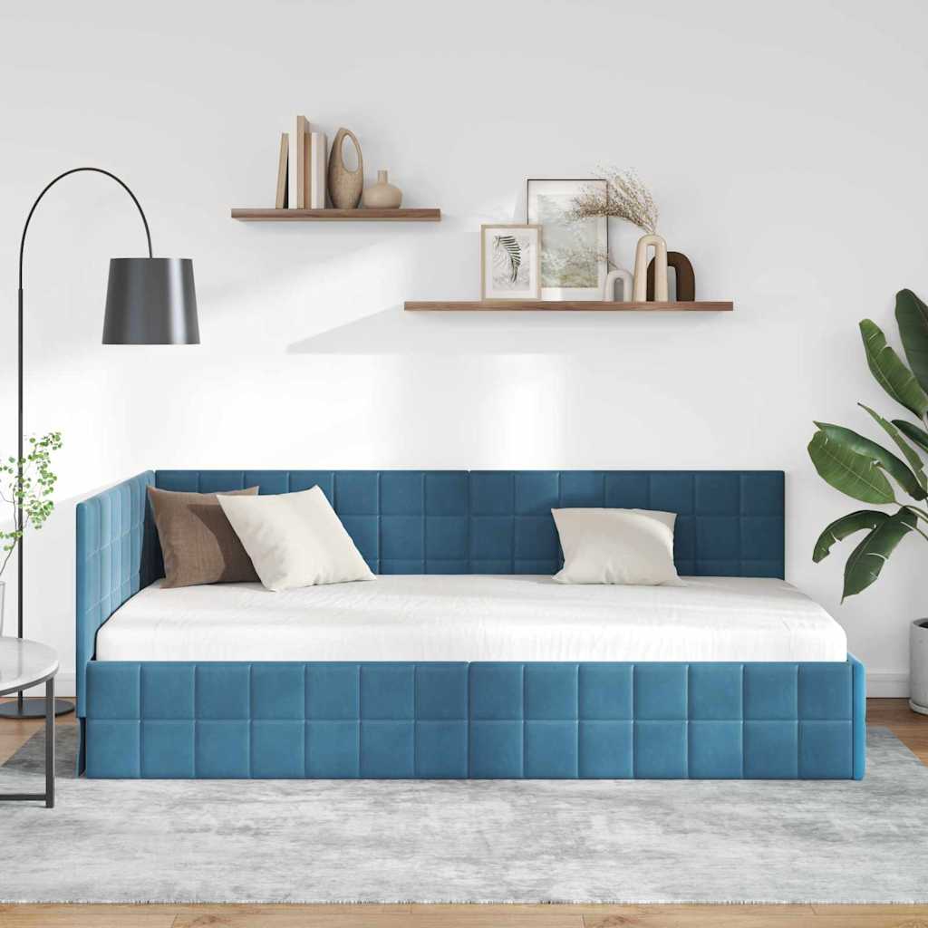 Hoekbedframe met hoofdeinde Blauw 90 cm x 190 cm Fluweel