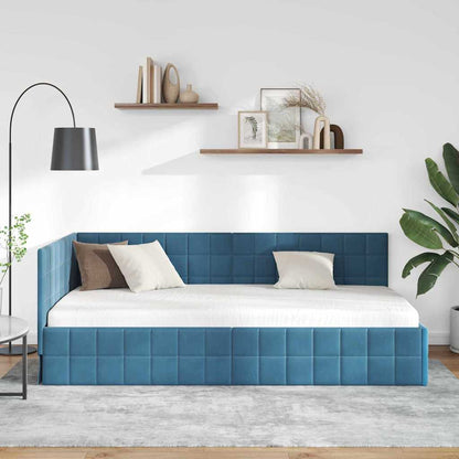 Hoekbedframe met hoofdeinde Blauw 90 cm x 190 cm Fluweel