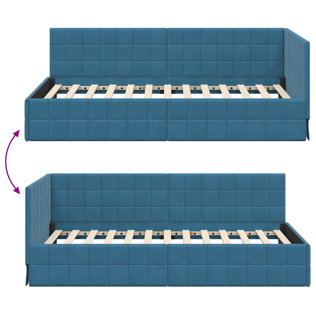 Hoekbedframe met hoofdeinde Blauw 90 cm x 190 cm Fluweel