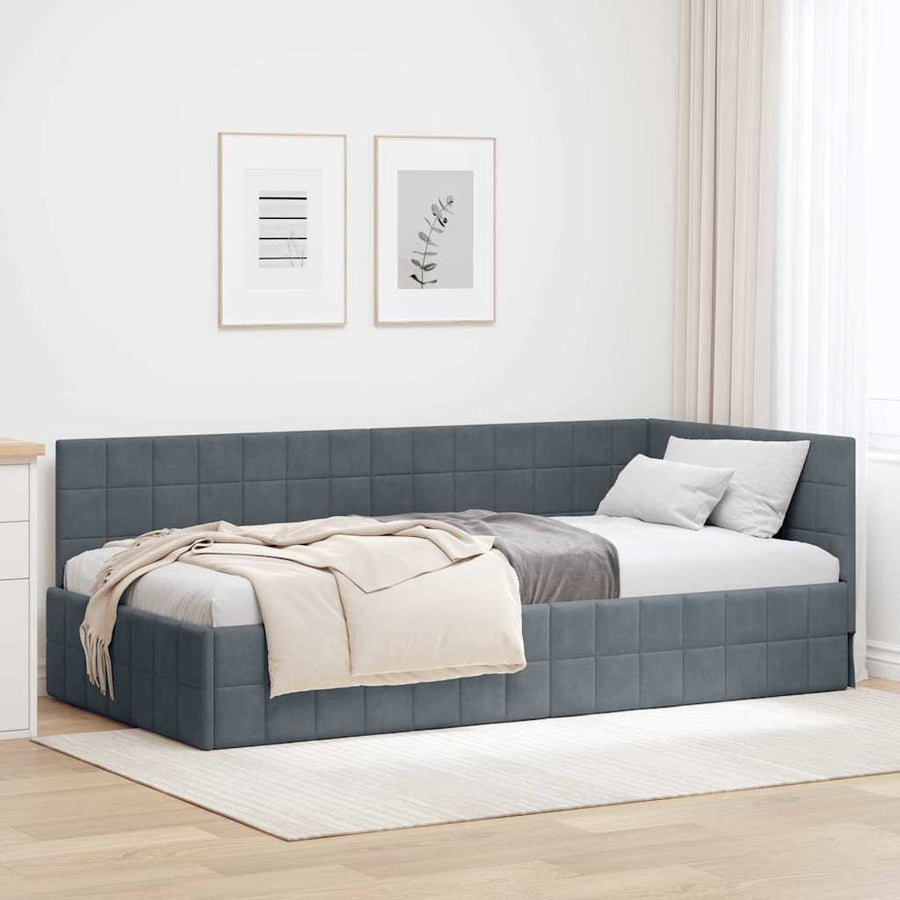 Hoekbedframe met hoofdeinde Donkergrijs 90 cm x 190 cm Fluweel