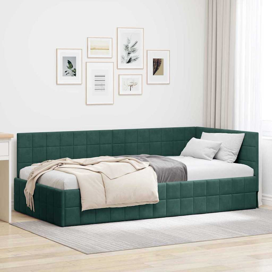 Hoekbedframe met hoofdeinde Donkergroen 90 cm x 190 cm Fluweel