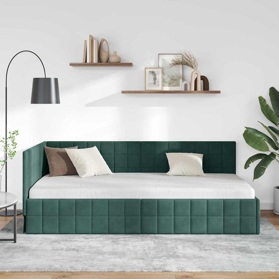 Hoekbedframe met hoofdeinde Donkergroen 90 cm x 190 cm Fluweel