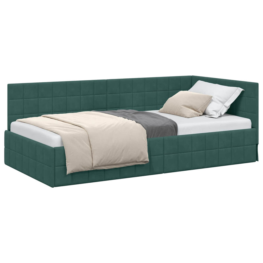 Hoekbedframe met hoofdeinde Donkergroen 90 cm x 190 cm Fluweel