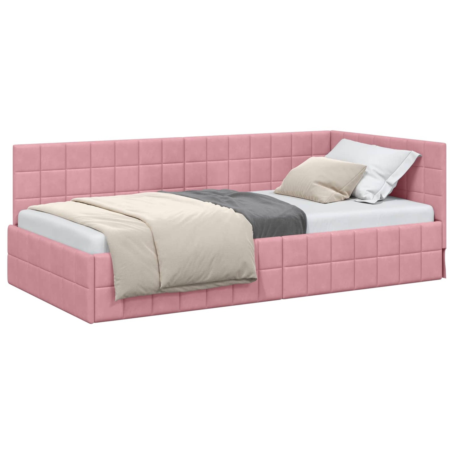 Hoekbedframe met hoofdeinde Roze 90 cm x 190 cm Fluweel