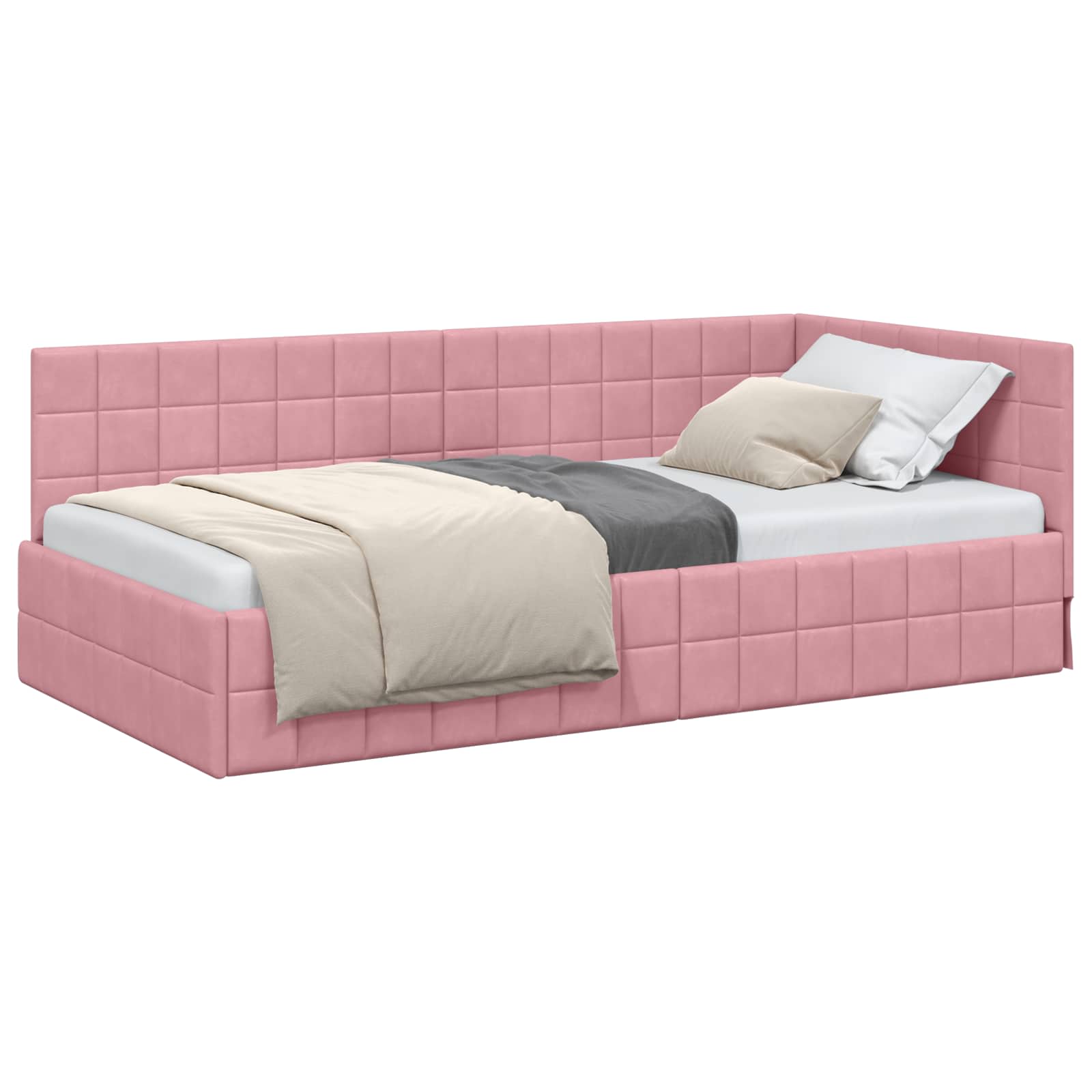 Hoekbedframe met hoofdeinde Roze 90 cm x 190 cm Fluweel