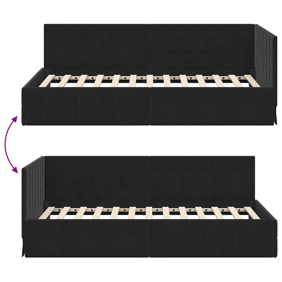Hoekbedframe met hoofdeinde Zwart 90 cm x 190 cm Fluweel