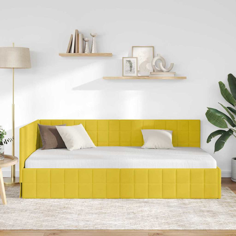 Hoekbedframe met hoofdeinde Geel 90 cm x 190 cm Fluweel