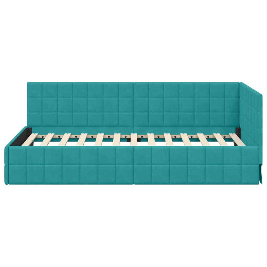 Hoekbedframe met hoofdeinde Turquoise 90 cm x 190 cm Fluweel