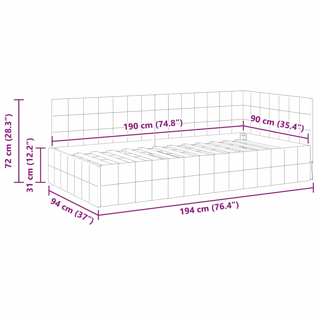 Hoekbedframe met hoofdeinde Turquoise 90 cm x 190 cm Fluweel