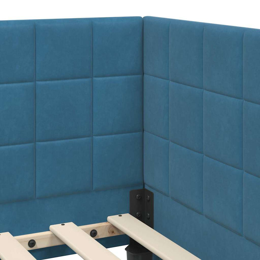 Hoekbedframe met hoofdeinde Blauw 90 cm x 200 cm Fluweel