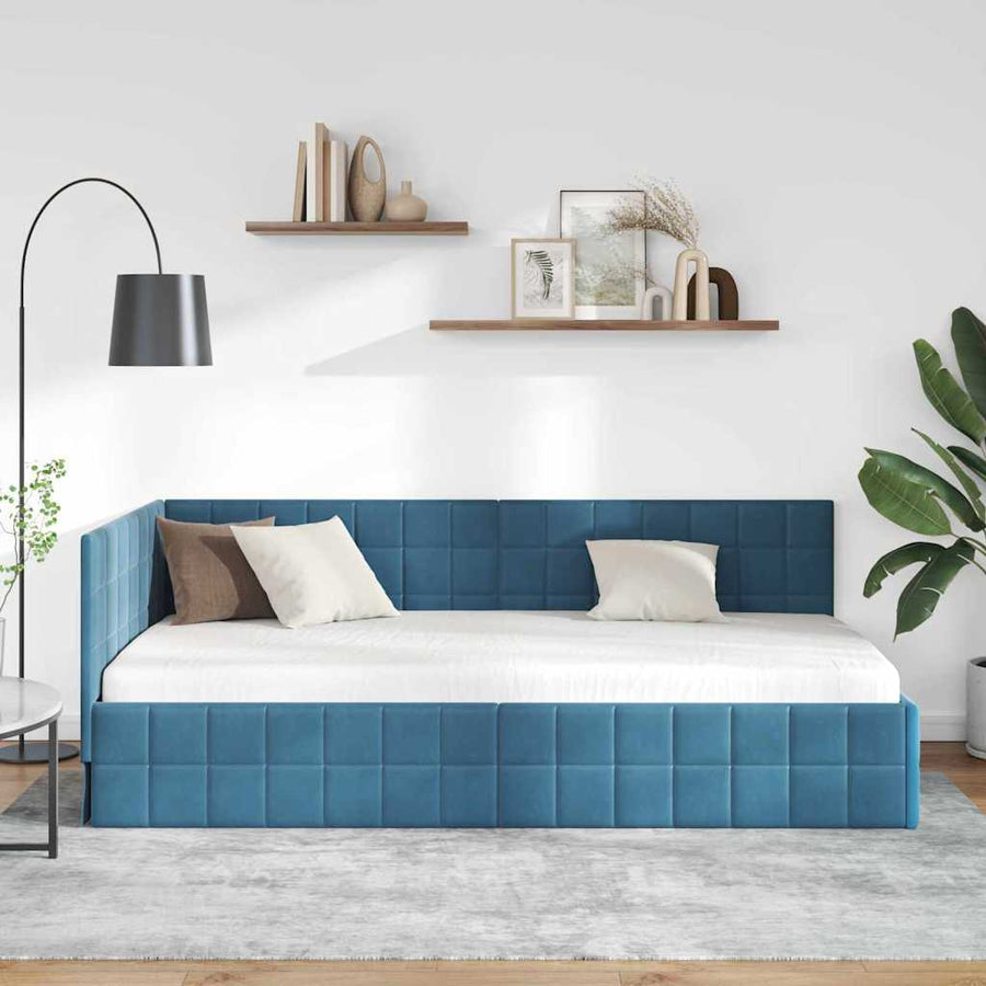 Hoekbedframe met hoofdeinde Blauw 90 cm x 200 cm Fluweel
