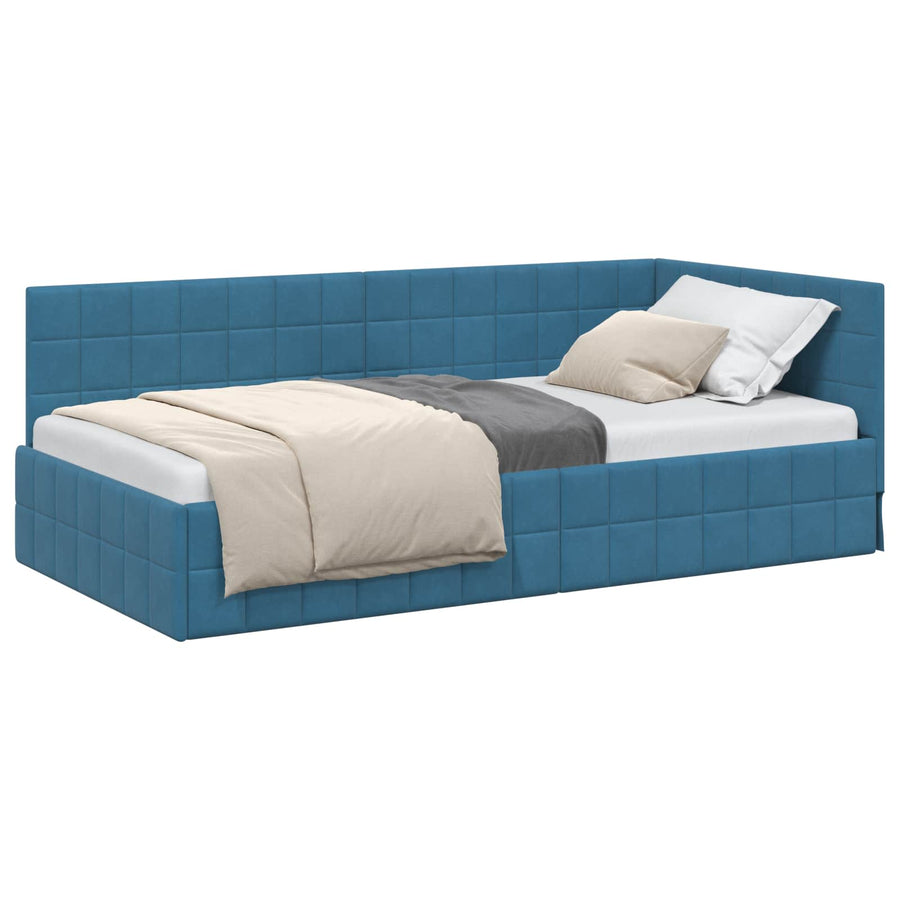Hoekbedframe met hoofdeinde Blauw 90 cm x 200 cm Fluweel