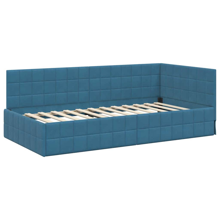 Hoekbedframe met hoofdeinde Blauw 90 cm x 200 cm Fluweel