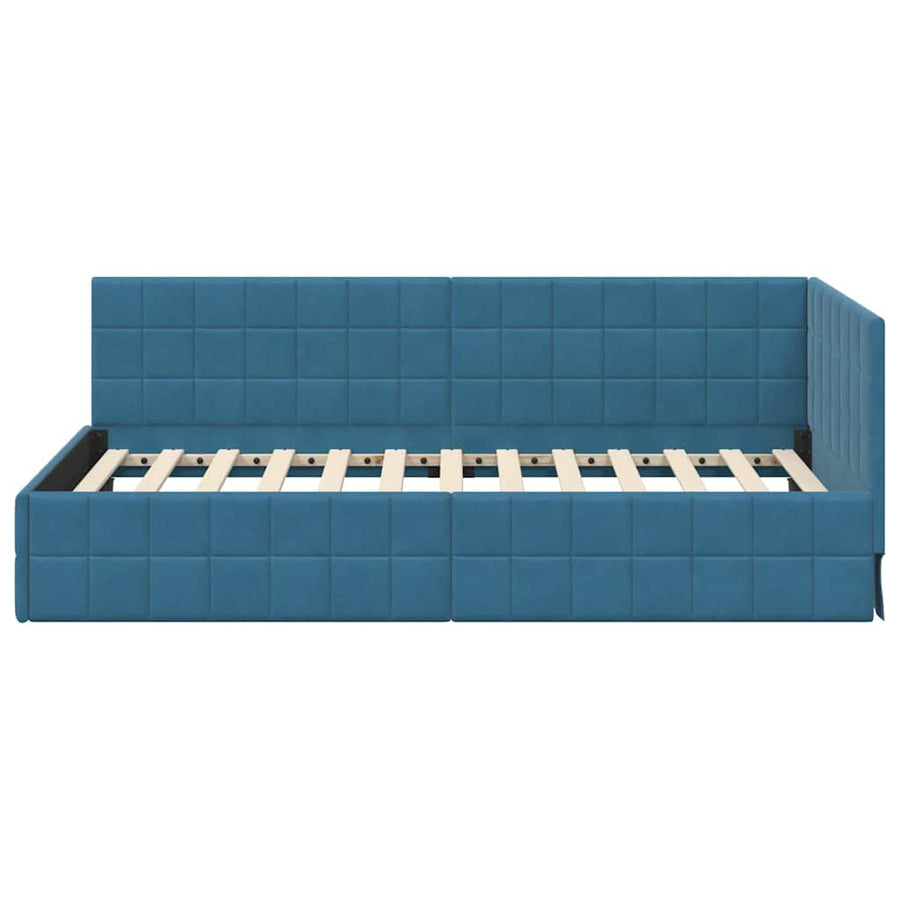 Hoekbedframe met hoofdeinde Blauw 90 cm x 200 cm Fluweel