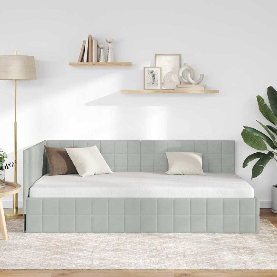 Hoekbedframe met hoofdeinde Lichtgrijs 90 cm x 200 cm Fluweel