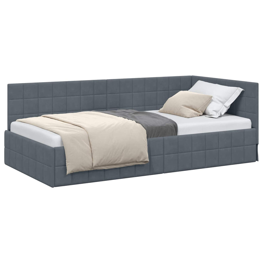 Hoekbedframe met hoofdeinde Donkergrijs 90 cm x 200 cm Fluweel