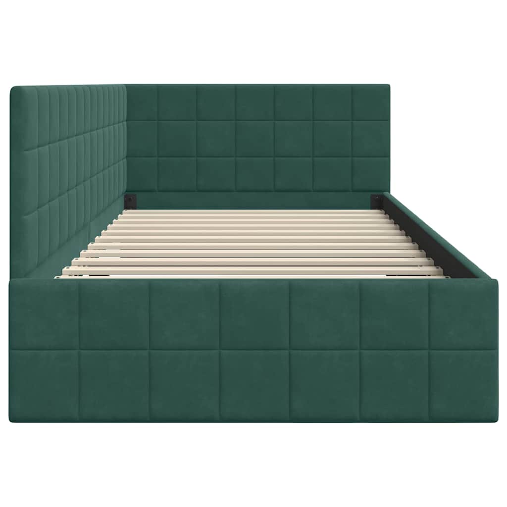 Hoekbedframe met hoofdeinde Donkergroen 90 cm x 200 cm Fluweel