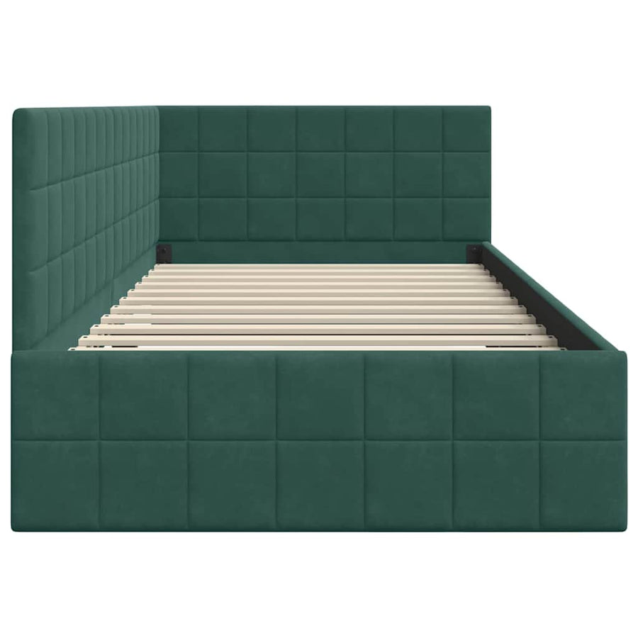 Hoekbedframe met hoofdeinde Donkergroen 90 cm x 200 cm Fluweel