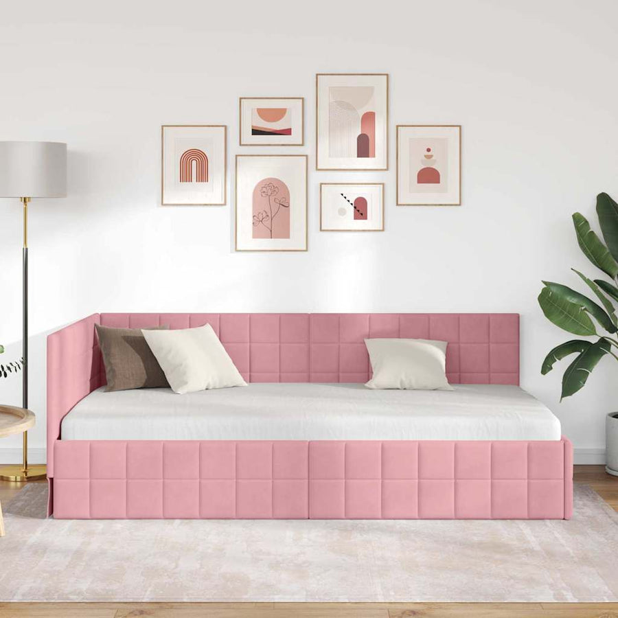 Hoekbedframe met hoofdeinde Roze 90 cm x 200 cm Fluweel