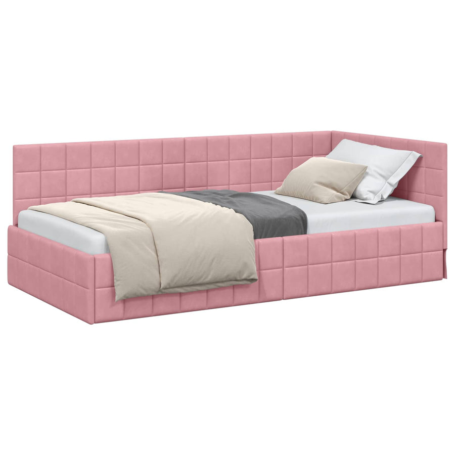 Hoekbedframe met hoofdeinde Roze 90 cm x 200 cm Fluweel