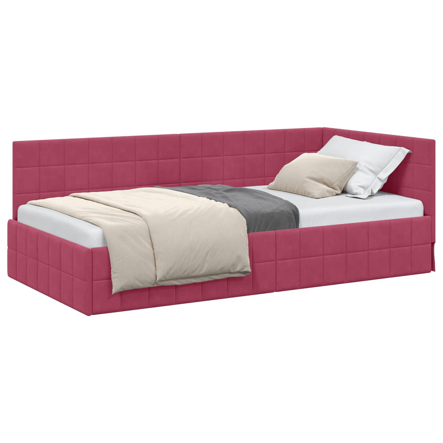 Hoekbedframe met hoofdeinde Wijnrood 90 cm x 200 cm Fluweel