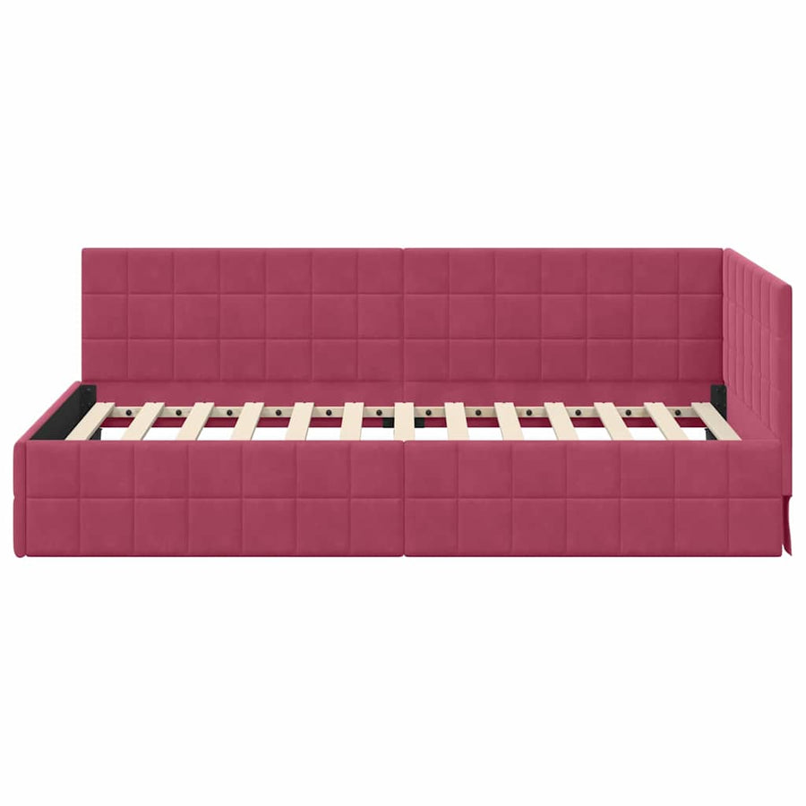 Hoekbedframe met hoofdeinde Wijnrood 90 cm x 200 cm Fluweel