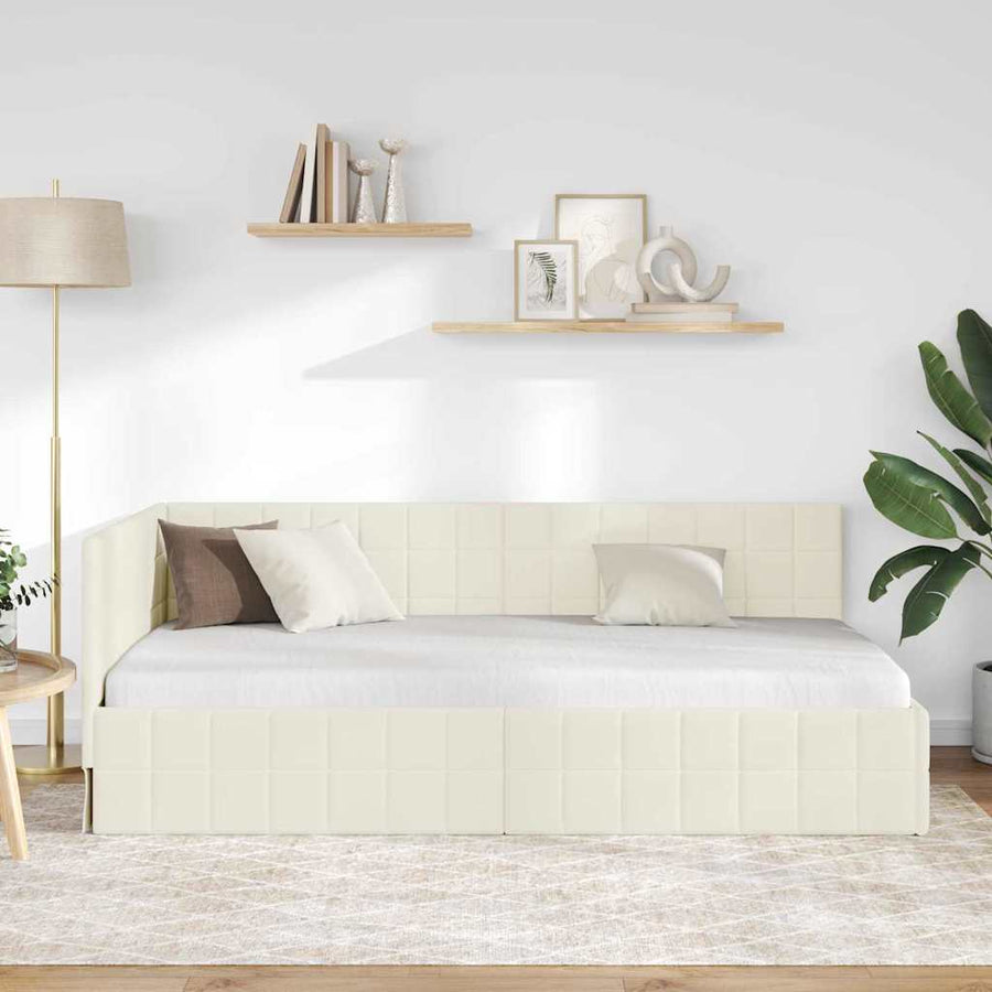 Hoekbedframe met hoofdeinde Crème 90 cm x 200 cm Fluweel