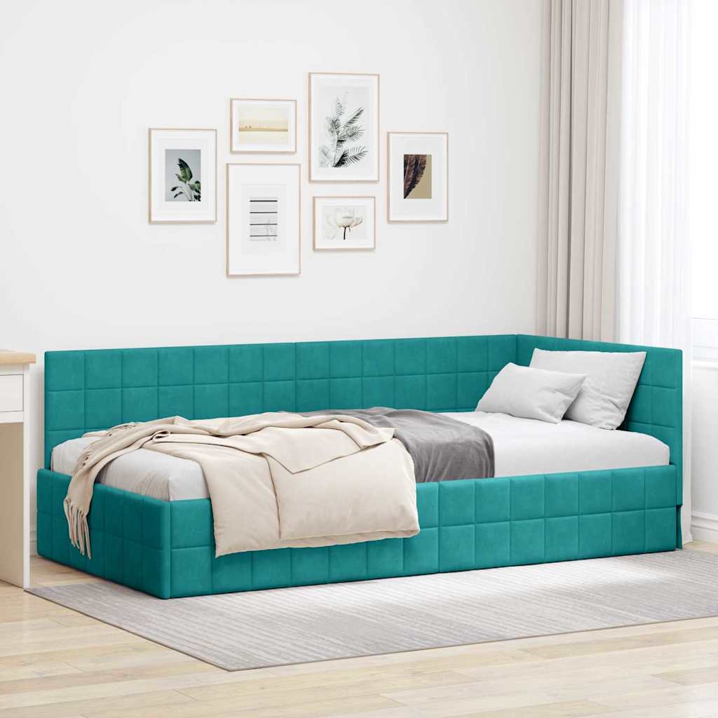 Hoekbedframe met hoofdeinde Turquoise 90 cm x 200 cm Fluweel
