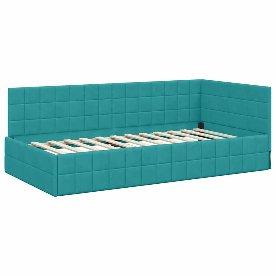 Hoekbedframe met hoofdeinde Turquoise 90 cm x 200 cm Fluweel