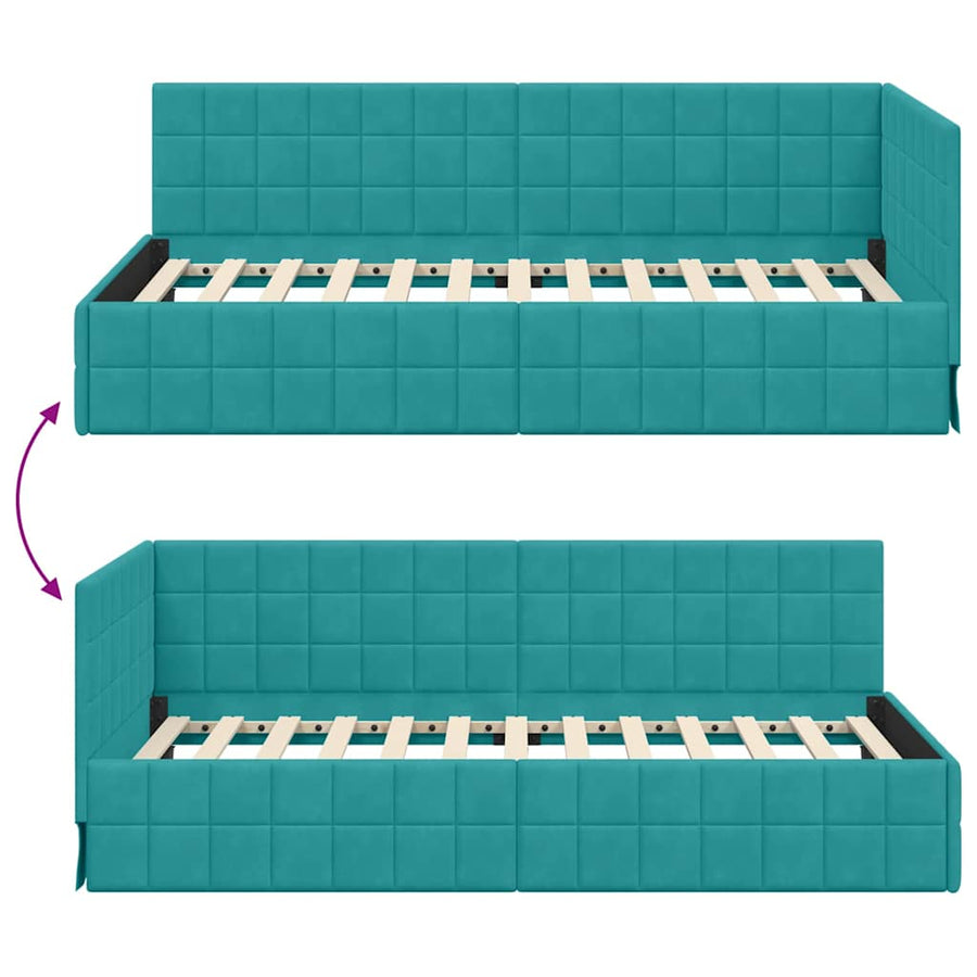 Hoekbedframe met hoofdeinde Turquoise 90 cm x 200 cm Fluweel